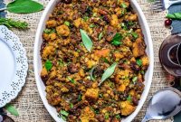 Cornbread Stuffing with Sausage and Bacon for Holiday Dinners
