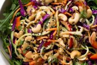 Zucchini Noodle Pad Thai Salad with Sesame Cashew Dressing