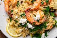 Lemon Garlic Shrimp with Orzo and Crumbled Feta