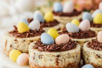 Mini Easter Cheesecakes with Chocolate Ganache Topping