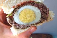 Scotch Egg Burger Breakfast Sandwich with Crispy Hash Browns