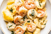 Garlic Shrimp Tortellini Recipe with Creamy White Sauce