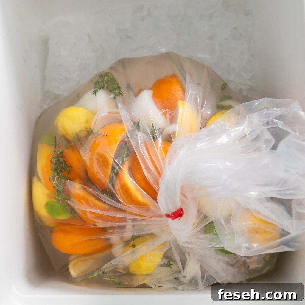 placing turkey brine bag in a cooler with ice