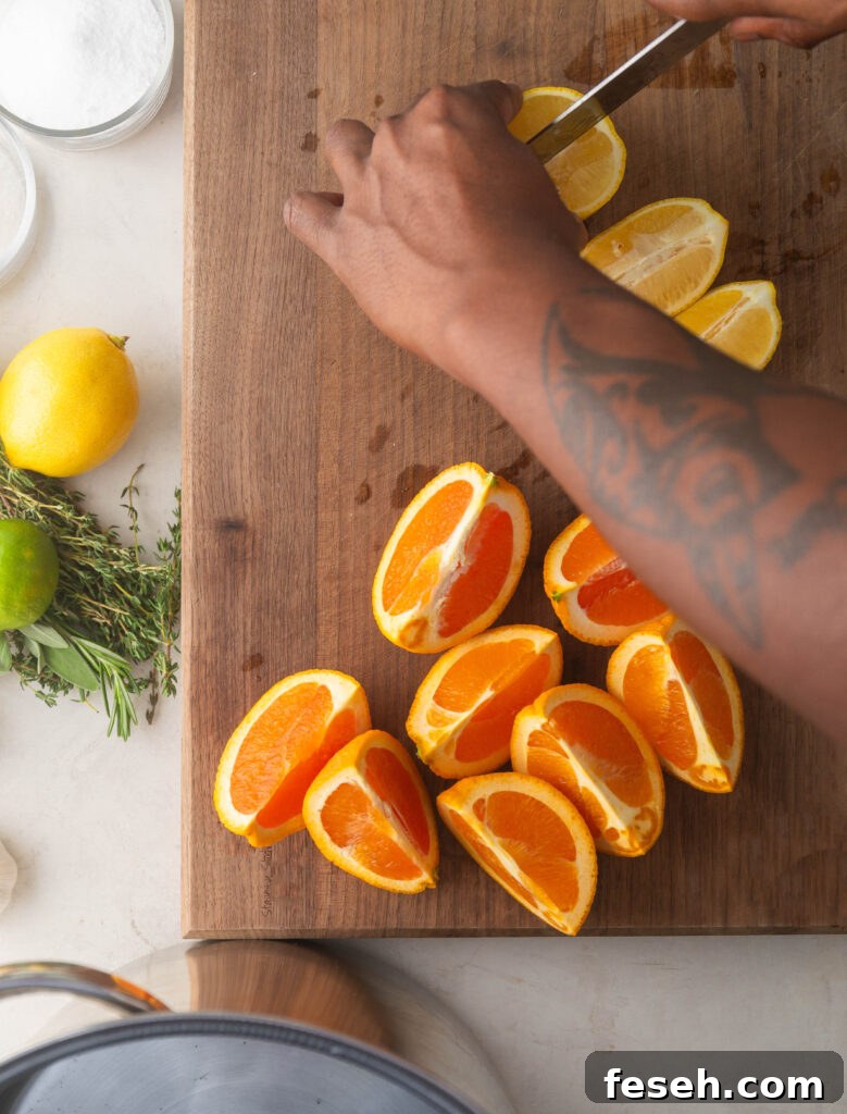 slicing fruit on a cutting board
