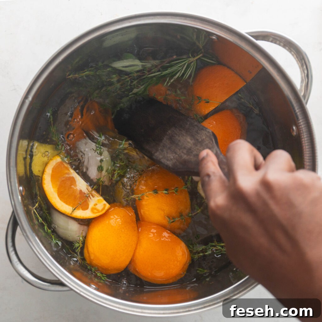 stirring the brine ingredients