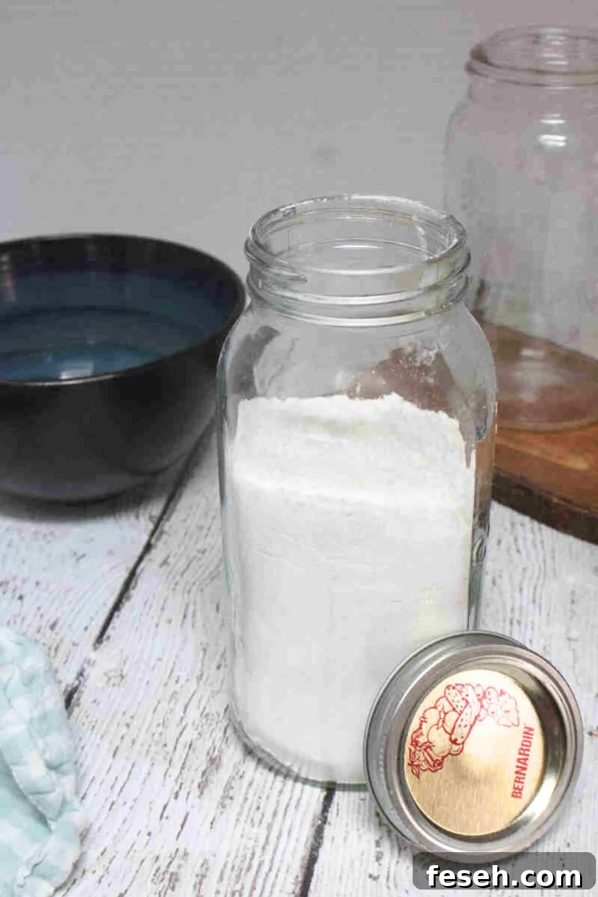 Homemade protein pancake mix powder inside a mason jar.