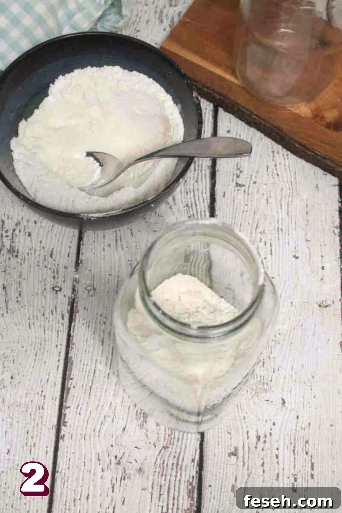 Homemade pancake mix transferred into a mason jar.