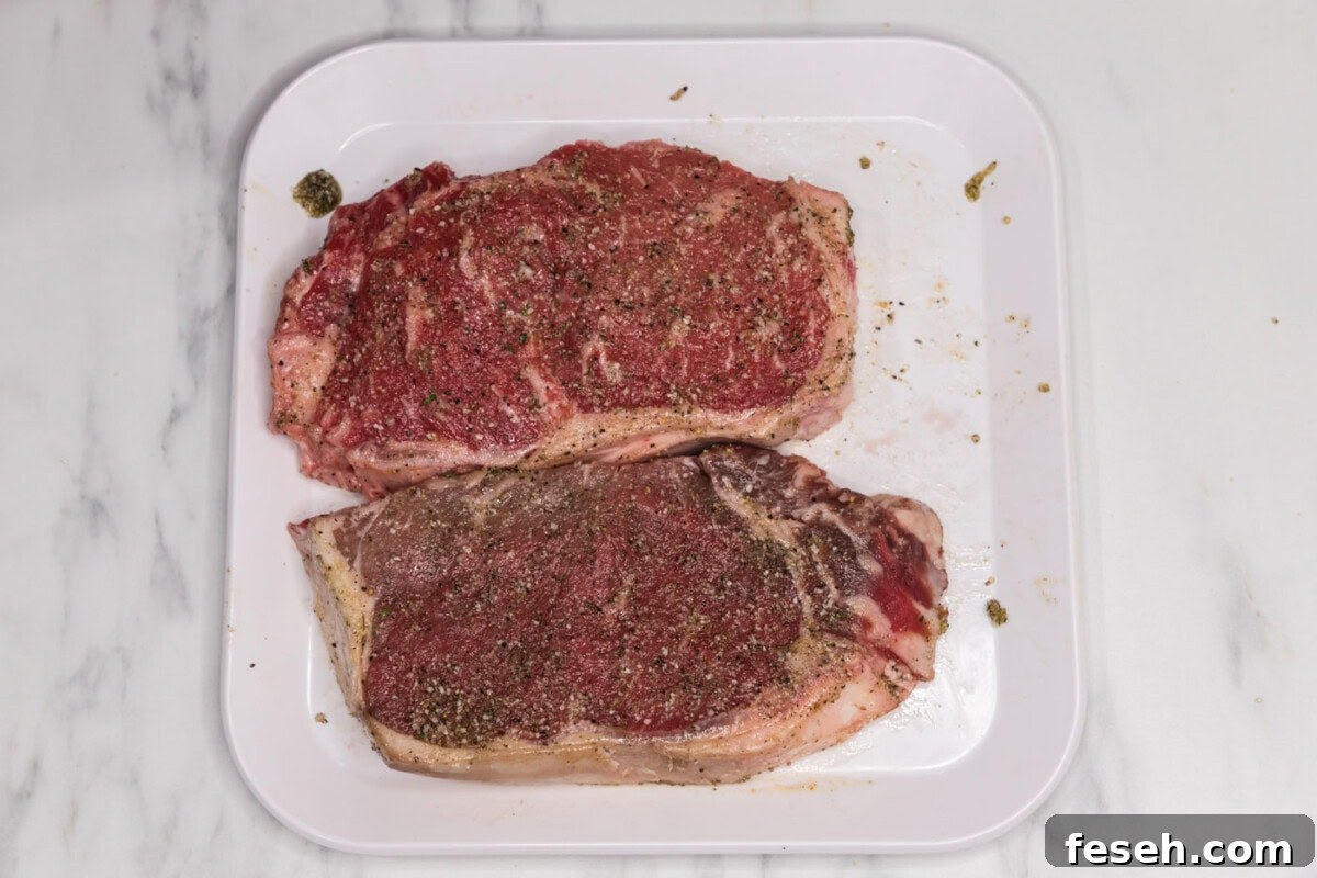 olive oil mixture rubber over steak