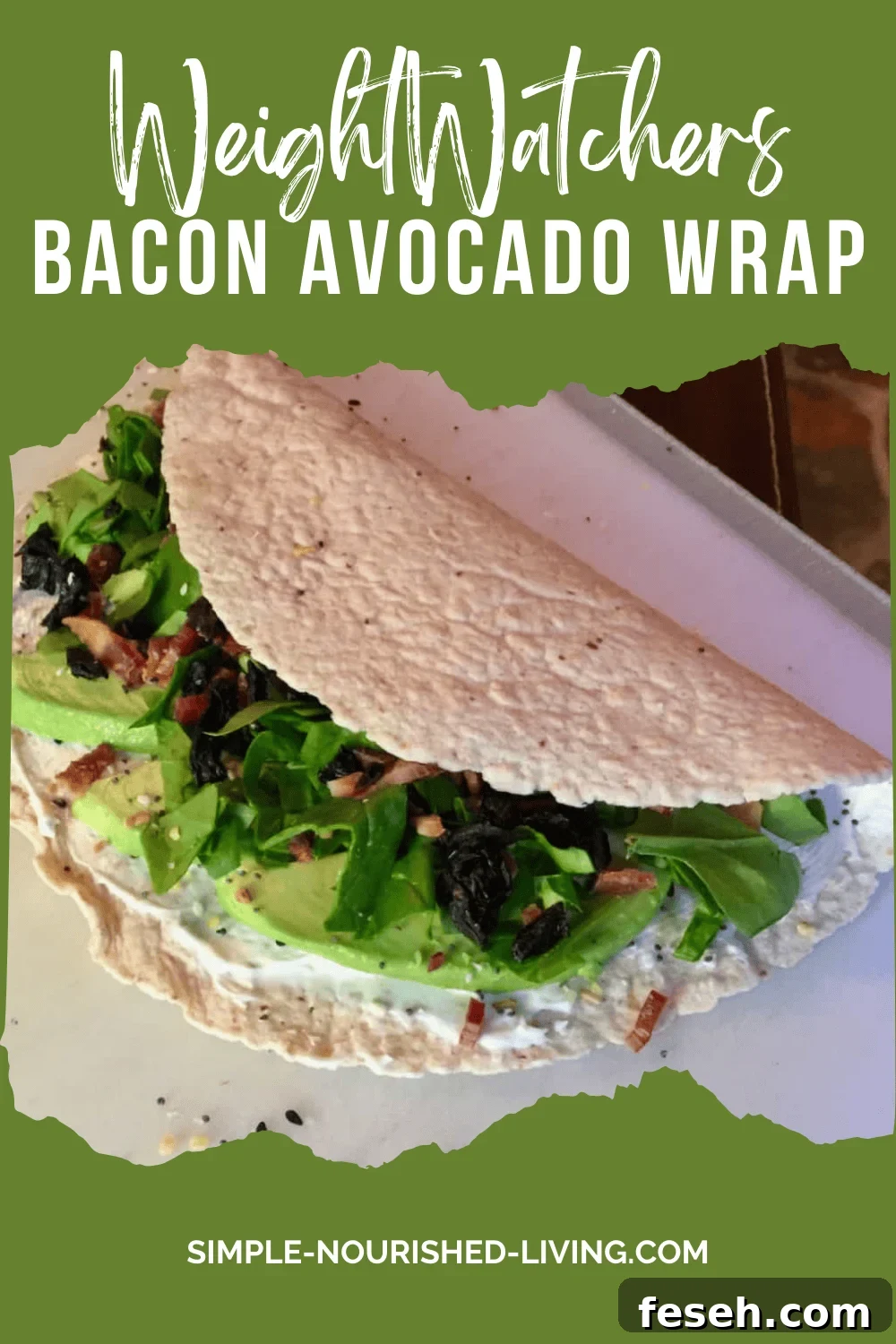 Bacon Avocado Wrap on white plate.