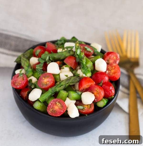 Asparagus Caprese Salad Closeup with Lots of Colors in the Focus
