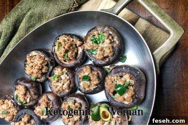 Keto Turkey Stuffed Portobello Mushrooms in pan