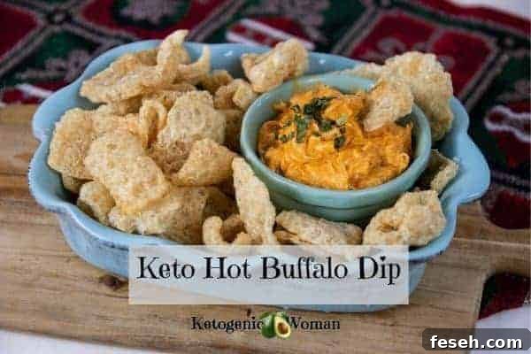 keto hot buffalo dip with platter of pork rinds