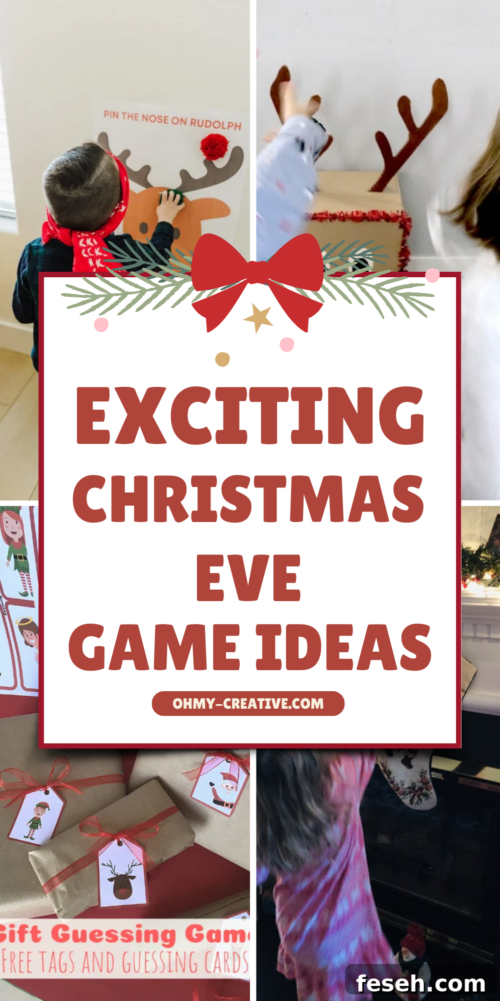 Fun Christmas Eve Games to Bring Family Together 7 A collage image of Christmas Eve Game Ideas to make Christmas unforgettable with laughter and fun!