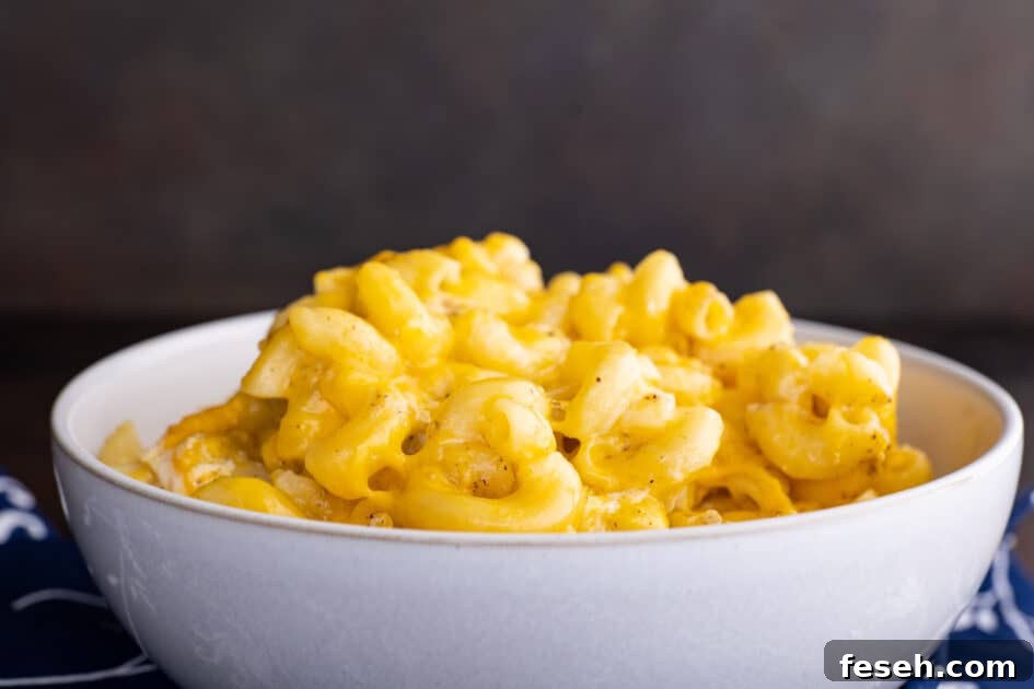 Bowl of baked mac and cheese.