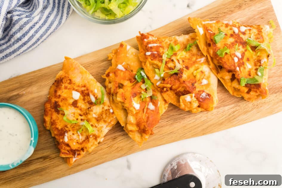 A platter of buffalo chicken quesadillas.
