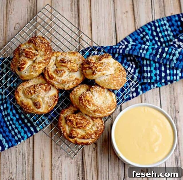 Homemade pretzels with cheese sauce.
