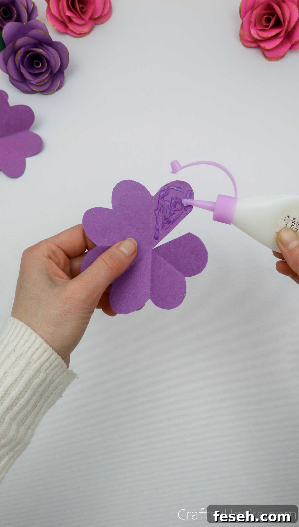 glueing paper petal