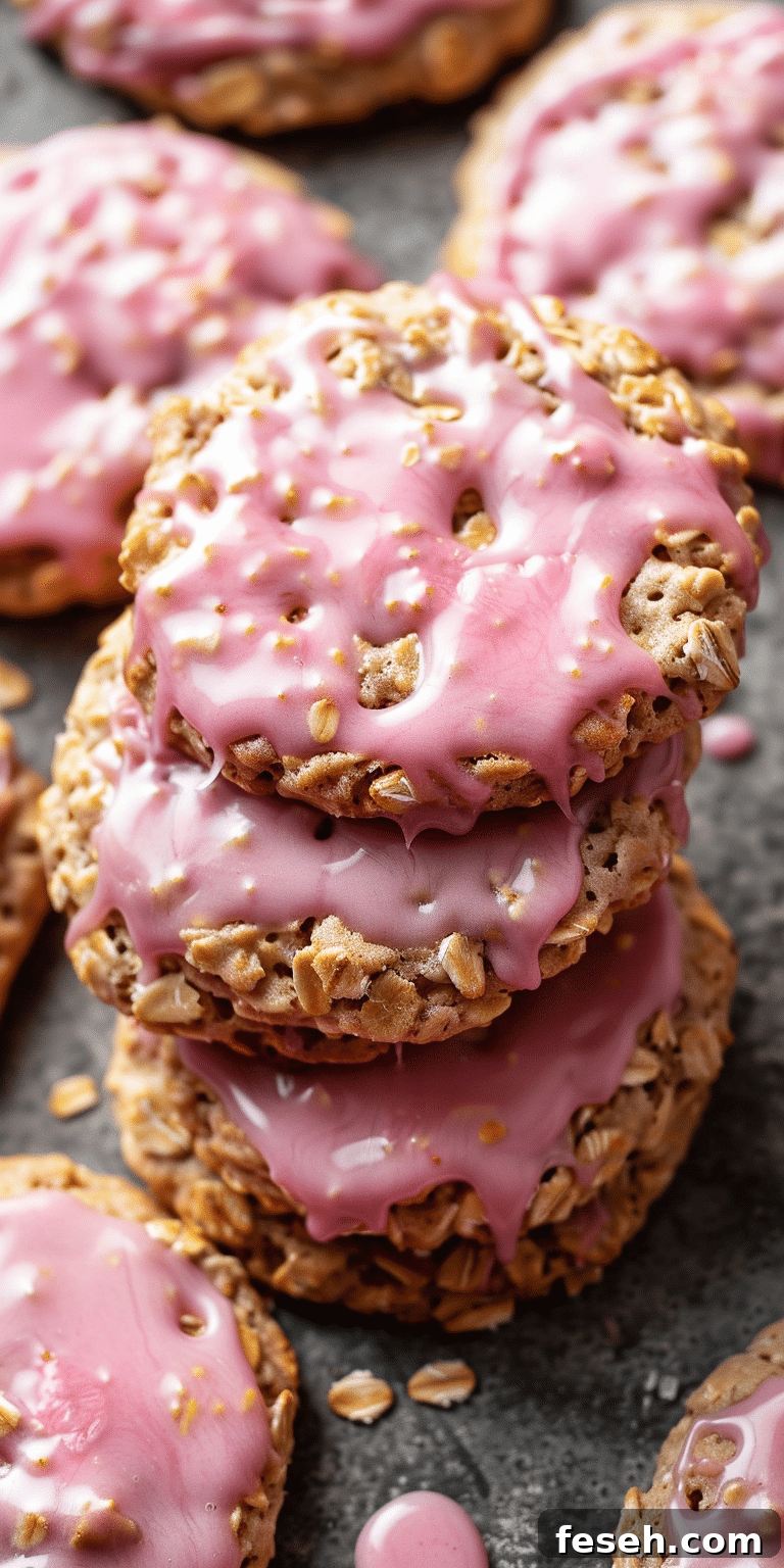 Close-up of glazed oatmeal cookies