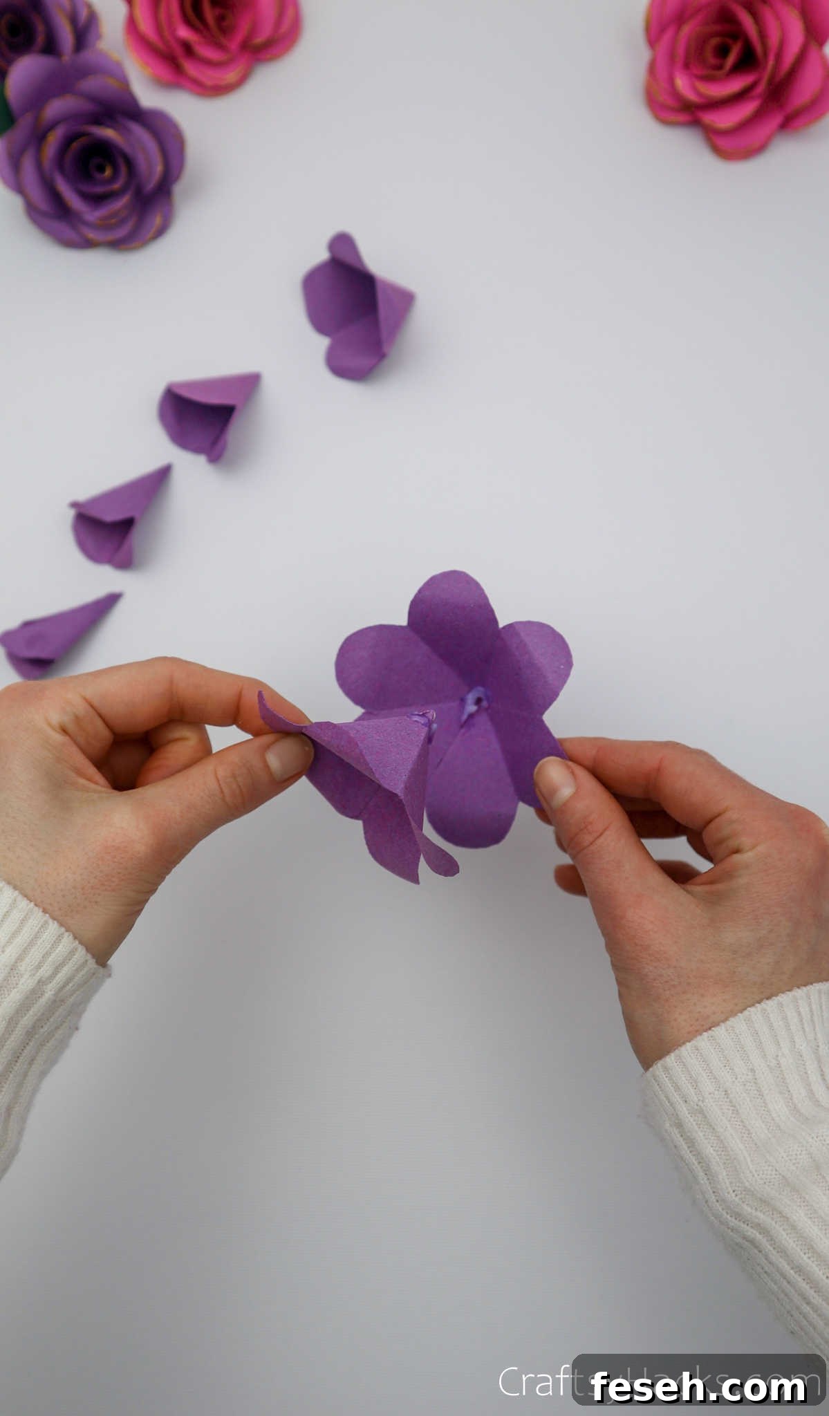 putting together paper flower