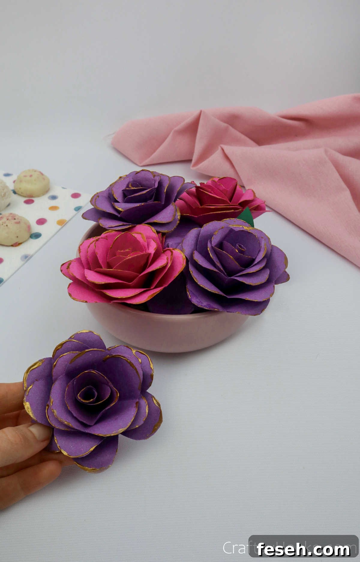 bowl of paper flowers