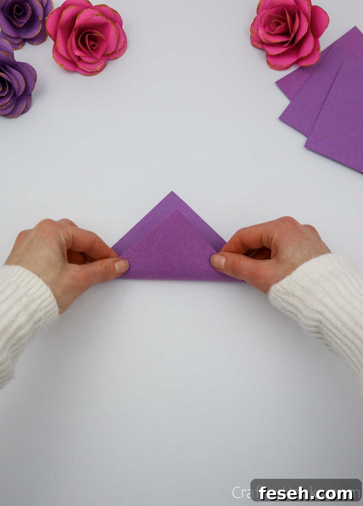 folding purple paper