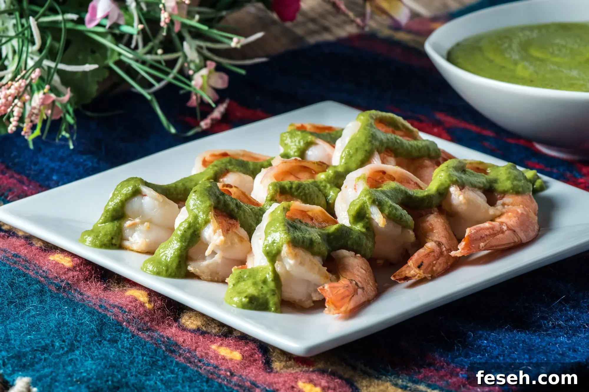 Shrimp in Poblano Cream Sauce with Culichi Salsa Recipe 6 Plated shrimp with sauce