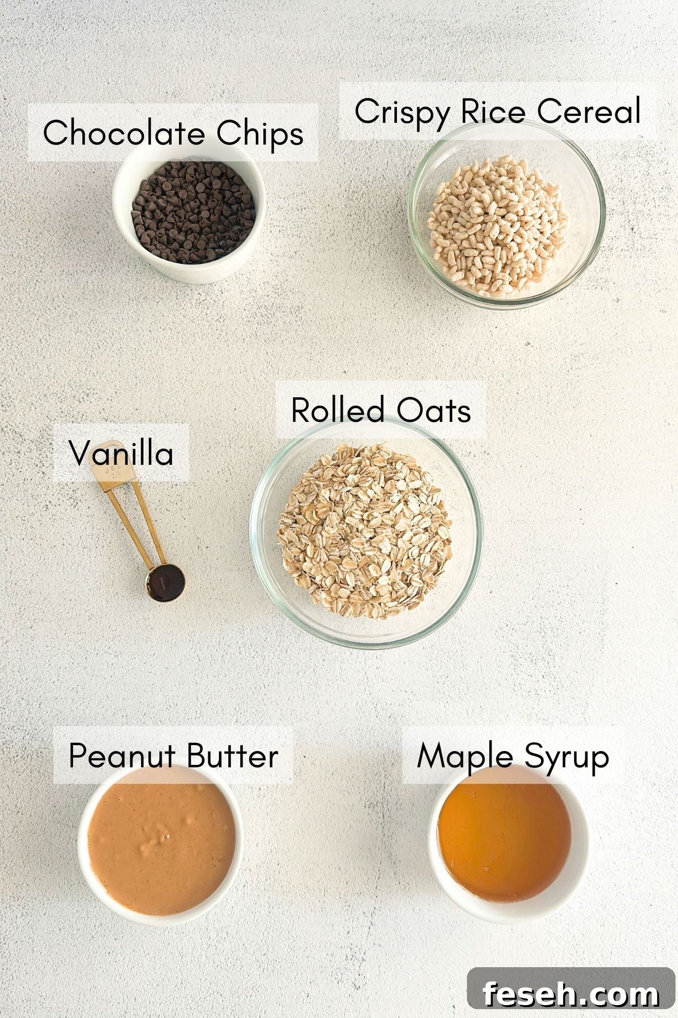 Ingredients to make chocolate chip chewy granola bars.