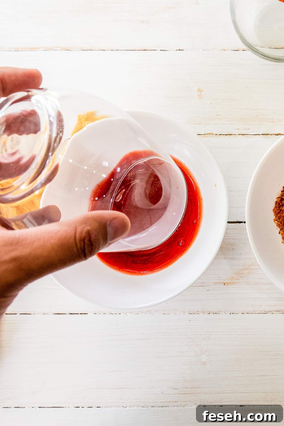 dipping glass rim into chamoy sauce
