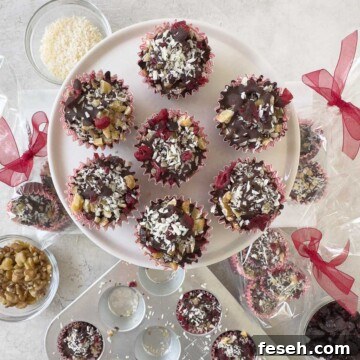 Bark bites on a round display plate for serving.