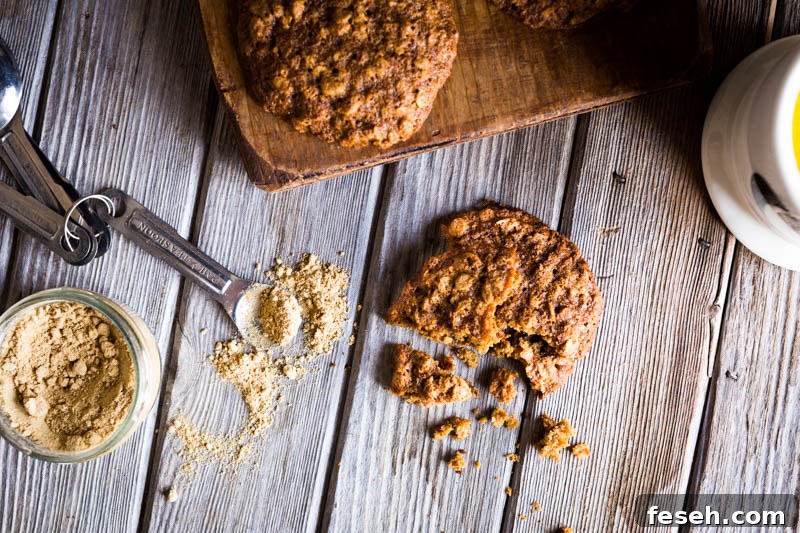 Wholemeal ginger cookies made with spelt flour and reduced sugar, as well as some wholesome oats, to really bump up the micronutrients in this recipe. Fiery ginger makes for a perfect flavour to go alongside a mug of hot milk on a cold day.