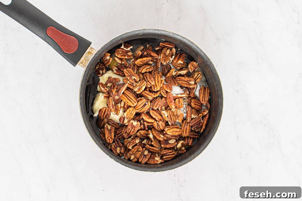 pecan pie filling ingredients in a saucepan.