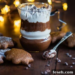 Vegan chocolate and coconut mousse made with aquafaba served with gluten free lebkuchen cookies