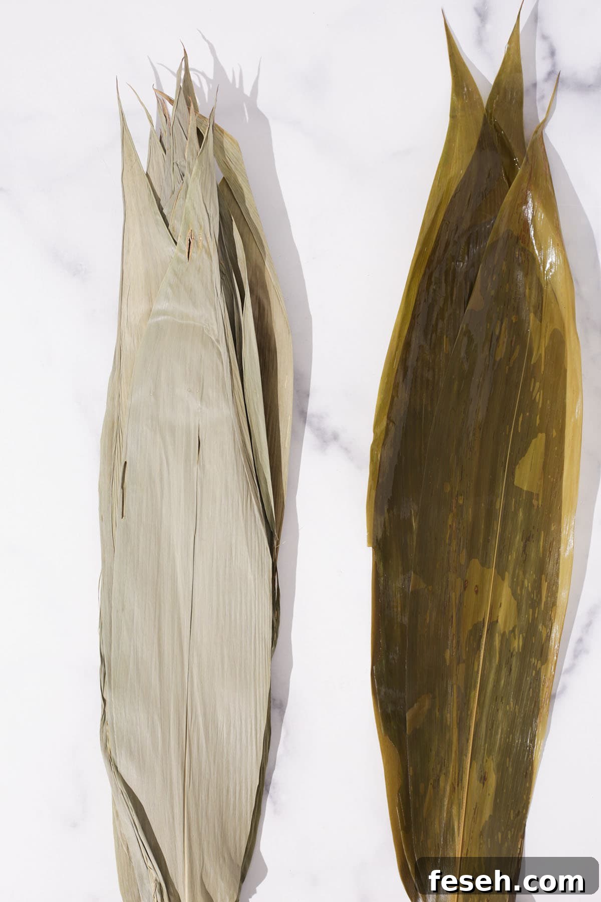 Bamboo leaf cooked and uncooked.