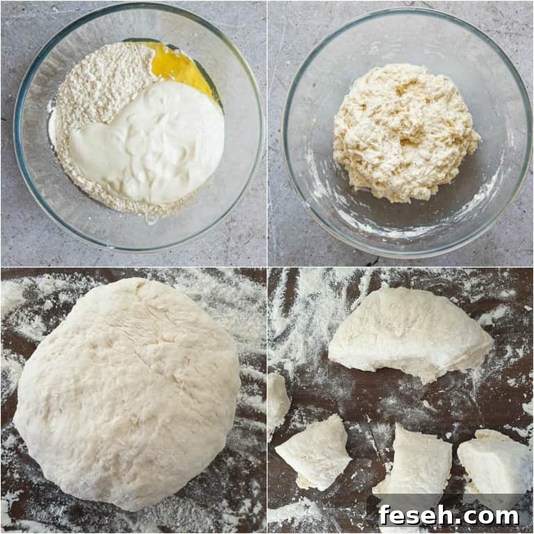 image collage showing the first steps of the flatbread recipe
