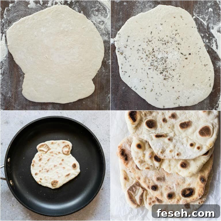 image collage showing the final steps for making the flatbread recipe