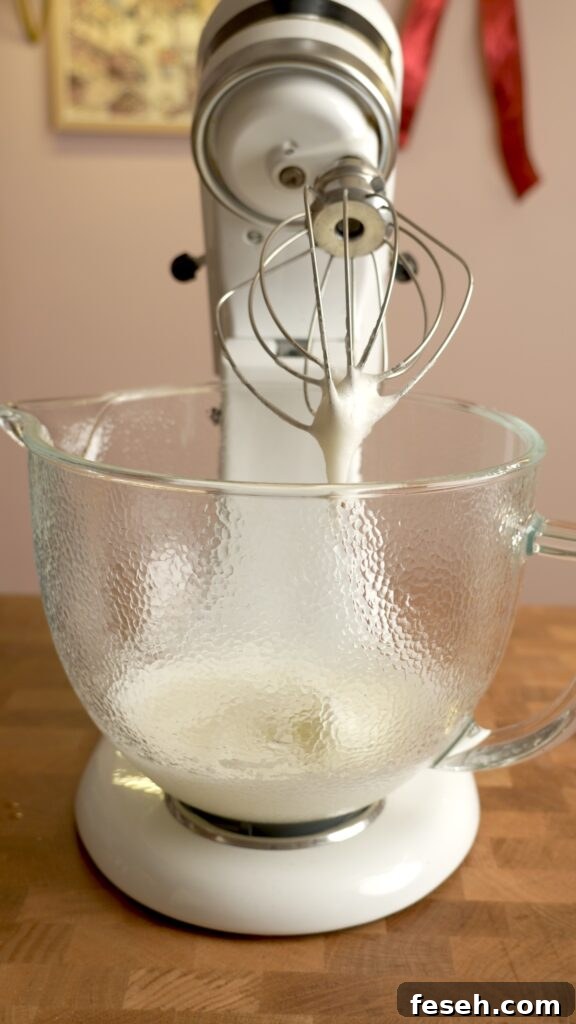 starting to whip up egg whites to soft peaks