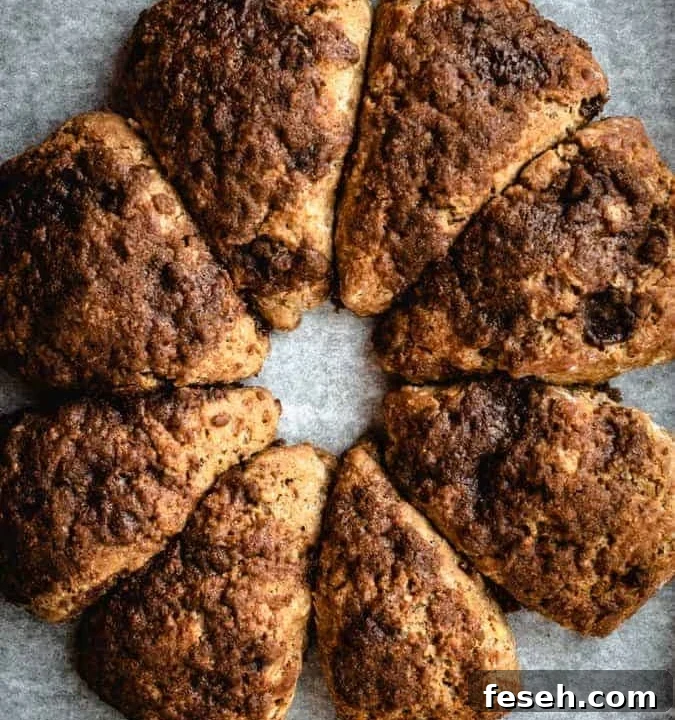 Overhead of banana scones on a tray just baked