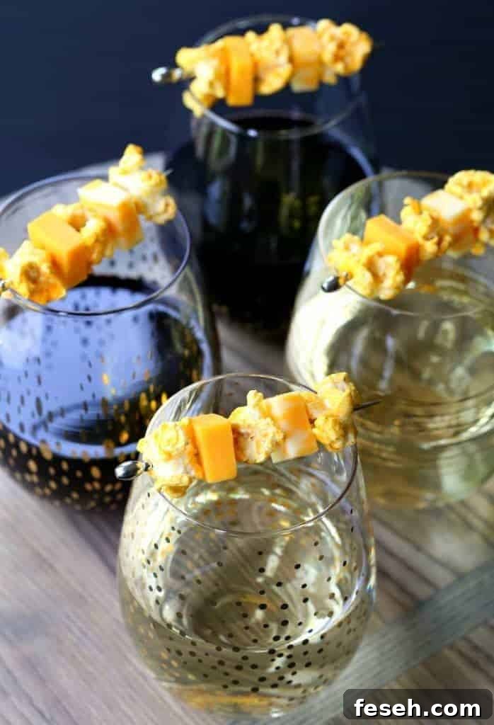 Popcorn and Cheese Wine Kabobs are the perfect snack with your wine!
