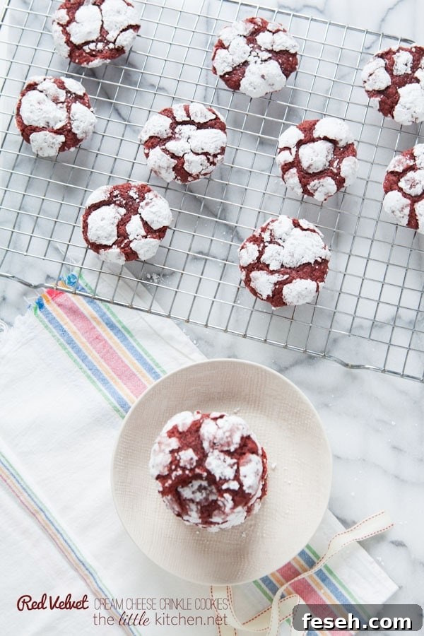 Red Velvet Cream Cheese Crinkle Cookies from thelittlekitchen.net