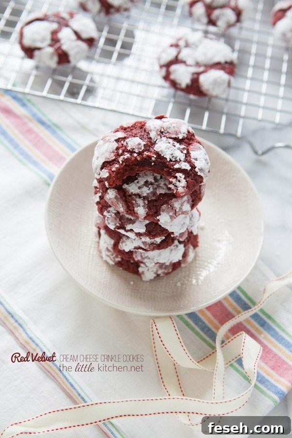 Red Velvet Cream Cheese Crinkle Cookies from thelittlekitchen.net