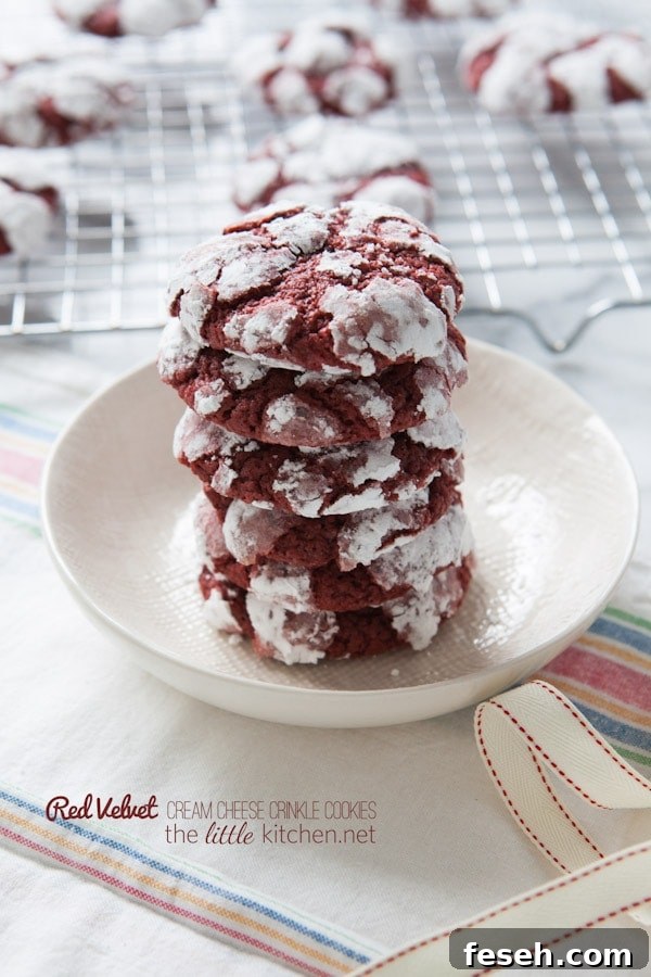 Red Velvet Cream Cheese Crinkle Cookies from thelittlekitchen.net