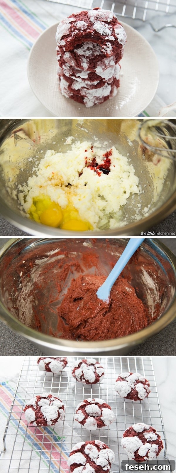 {amazing} Red Velvet Cream Cheese Crinkle Cookies from thelittlekitchen.net