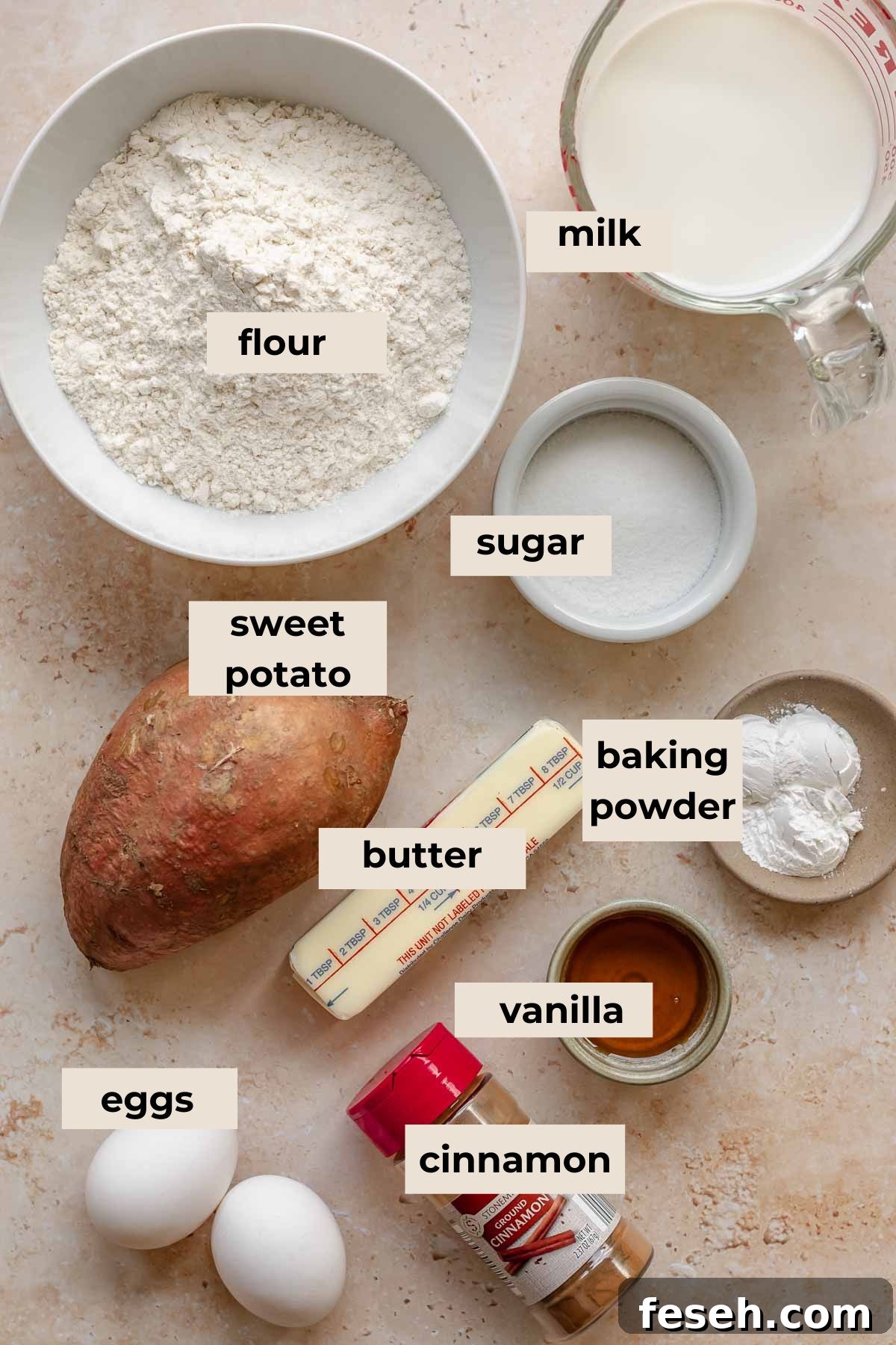 Ingredients for sweet potato waffles.