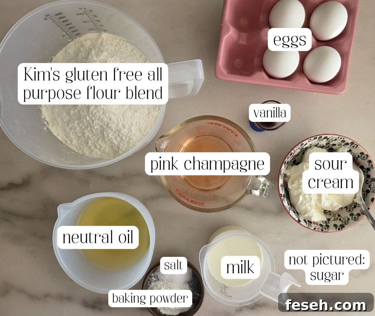 champagne cupcake ingredients measured out and labeled.