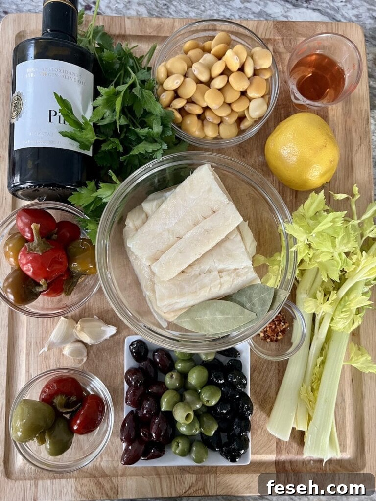 All recipe ingredients on cutting board.