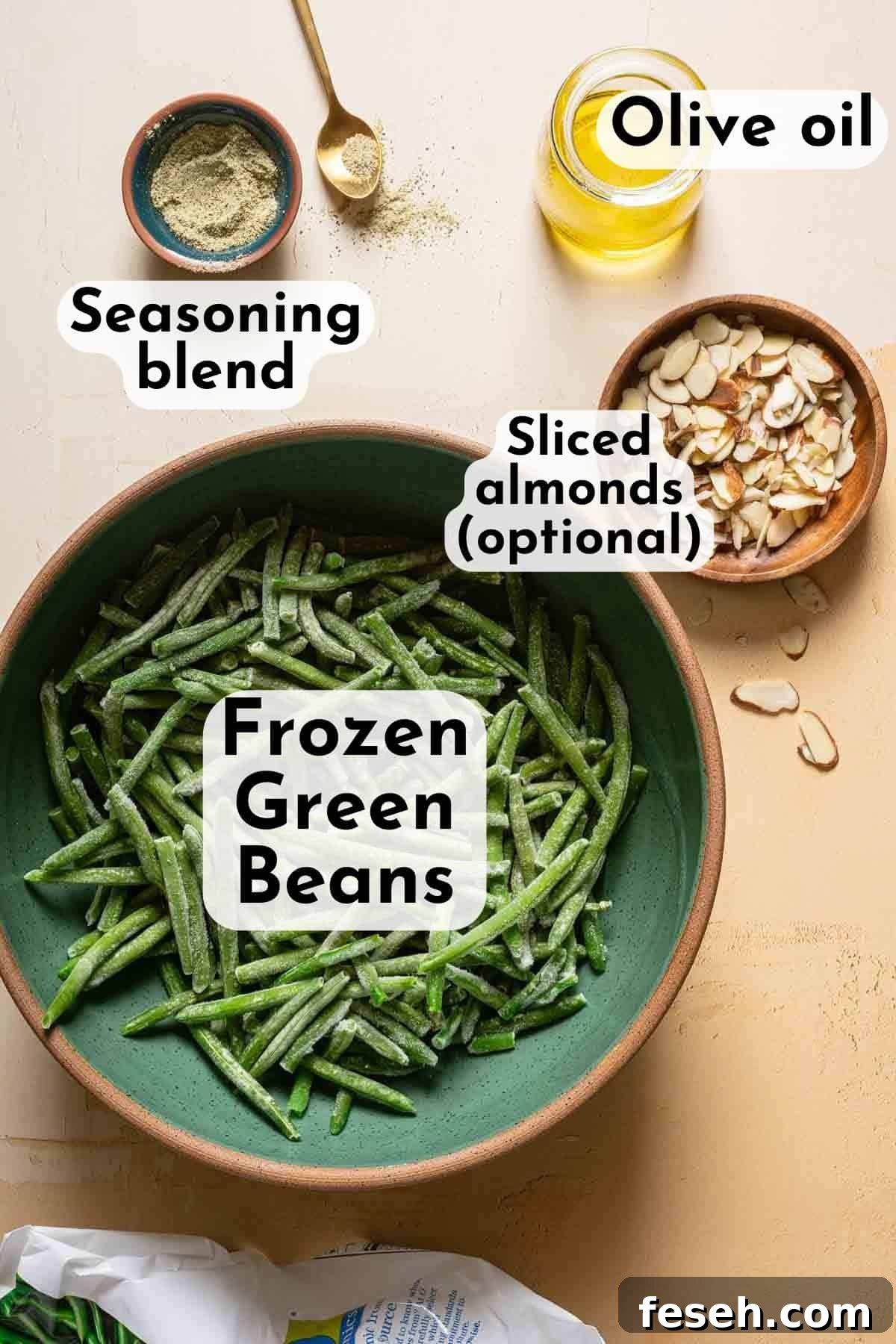 recipe ingredients with text labels on tan background.