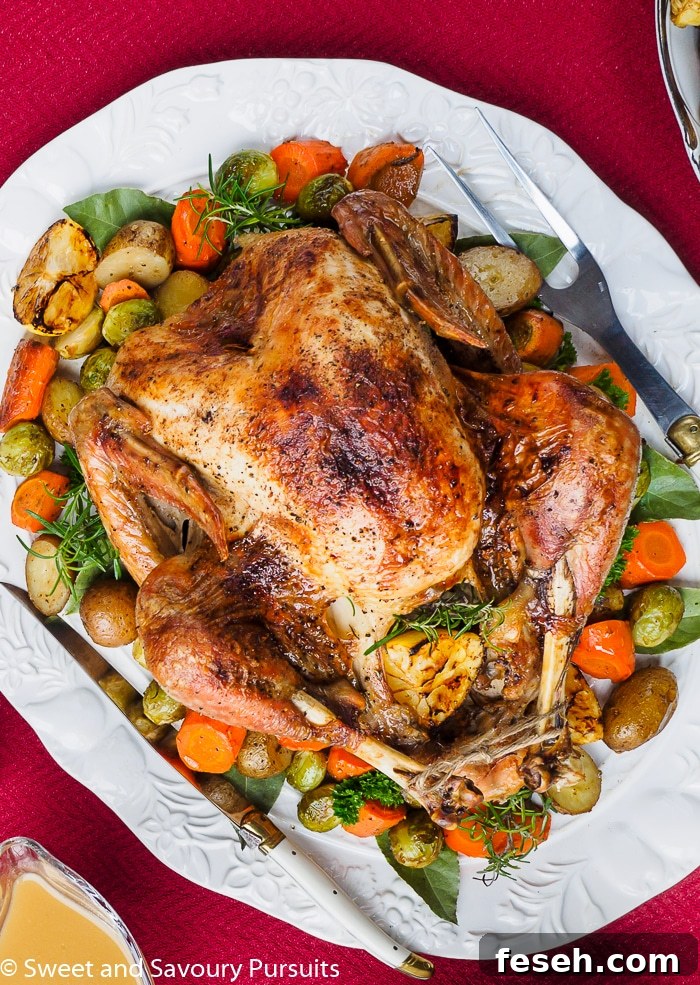 Large platter with roast turkey.