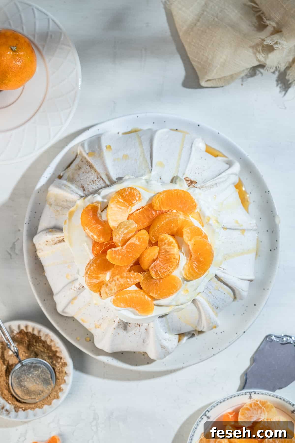 Assembled Gingerbread Pavlova on a serving plate.