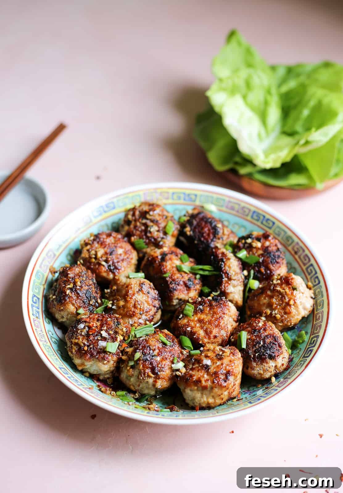 sichuan-inspired wonton meatballs in chili oil