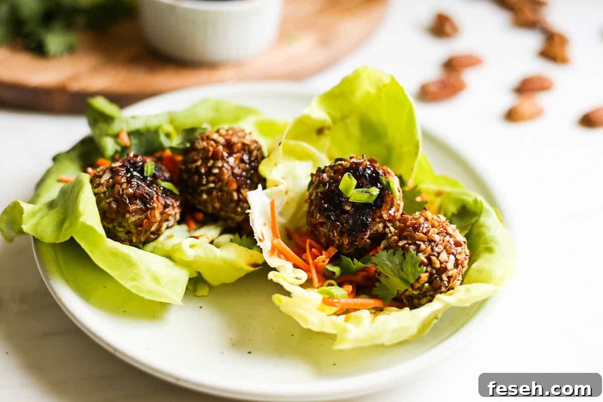 pecan crusted asian turkey meatball lettuce wraps
